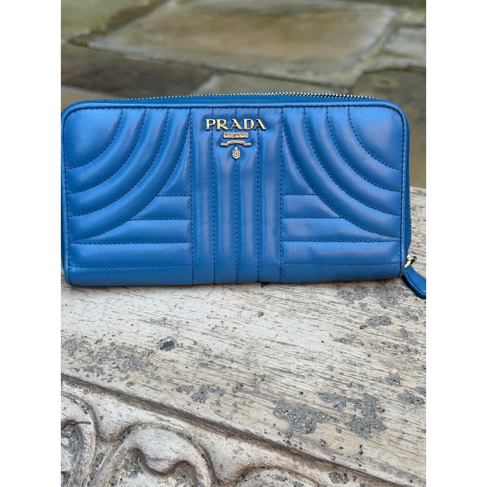 Prada Blue Quilted Leather Zip Wallet